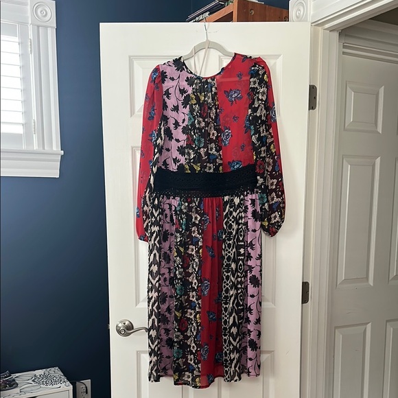 Red and Black Midi Sundress with Bishop Sleeves - Picture 1 of 1
